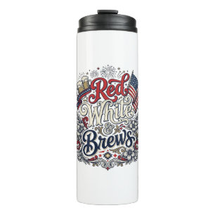 Rot Weiß & Brews Patriotisches Bier-Shirt-Design_1 Thermosbecher