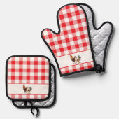 Rot-weiß-Checked-Kariert Ofenhandschuh & Topflappen-Set (Vorderseite/Rückseite)