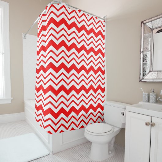 Rot-Weiß-Chevron-Zickzack-Musterdesign Duschvorhang (Beispiel)