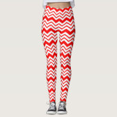 Rot-Weiß-Chevron-Zickzack-Musterdesign Leggings (Vorderseite)