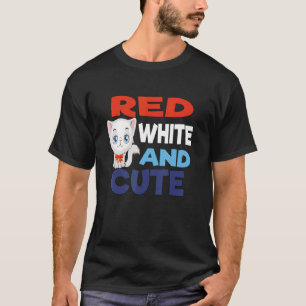 Rot Weiß & Cute Katzen Design T-Shirt