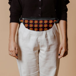 Rot-Weiß-Dahlia-Muster auf Schwarz Bauchtasche