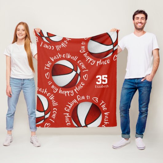 Rot weiß Der Basketballplatz ist mein glücklicher Fleecedecke (Beispiel)