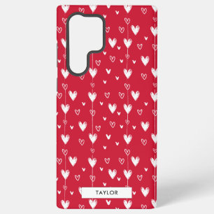 Rot-Weiß-Doodle-Herzen-Muster Personalisierter Nam Samsung Galaxy Hülle