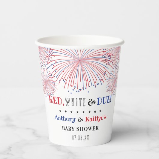 Rot, Weiß & Due! Babydusche am 4. Juli Pappbecher (Rückseite)