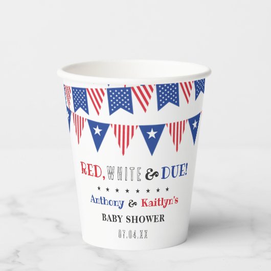 Rot, Weiß & Due! Babydusche am 4. Juli Pappbecher (Vorderseite)