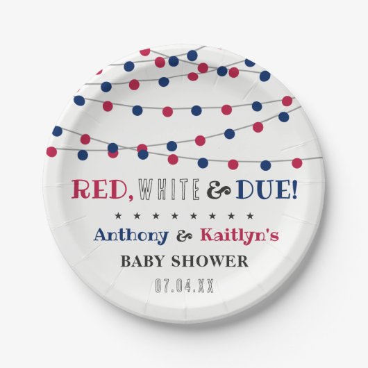 Rot, Weiß & Due! Babydusche am 4. Juli Pappteller (Vorderseite)