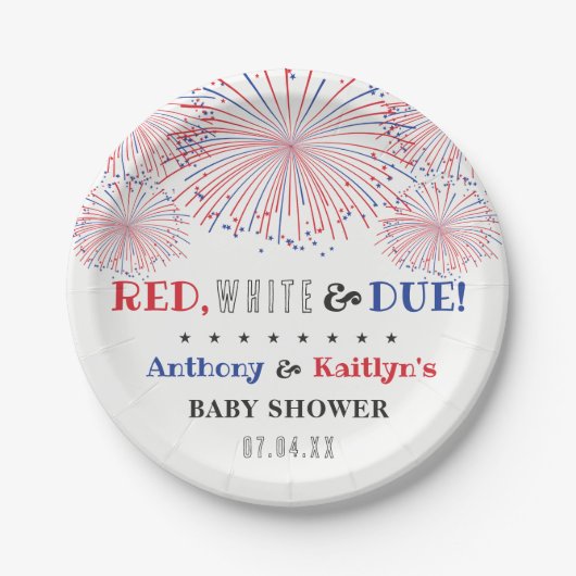 Rot, Weiß & Due! Babydusche am 4. Juli Pappteller (Vorderseite)