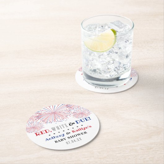 Rot, Weiß & Due! Babydusche am 4. Juli Runder Pappuntersetzer (Vor Ort)