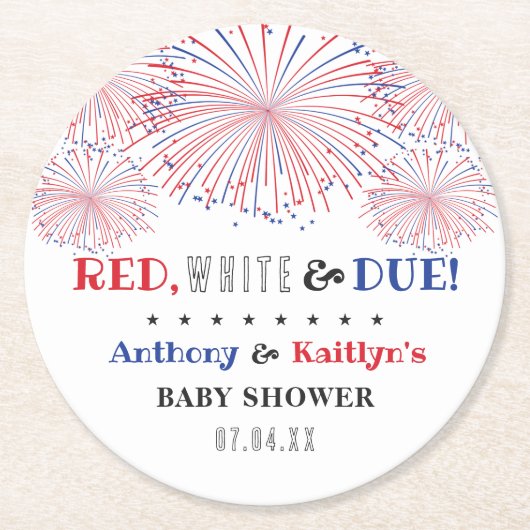 Rot, Weiß & Due! Babydusche am 4. Juli Runder Pappuntersetzer (Vorderseite)