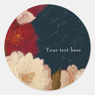 Rot & Weiß Elegant Moderner Chic Floral Gefallen Runder Aufkleber