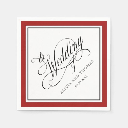 Rot-Weiß-Elegante-Kalligrafie-Hochzeit Serviette (Vorderseite)
