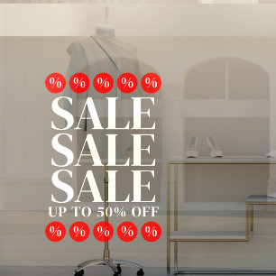 Rot-Weiß-Elegantes Sale-Rabatt-Symbol Fensteraufkleber