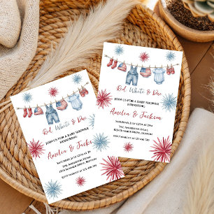 Rot Weiß Fällig Schleife 4. Juli Thema Baby Shower Einladung
