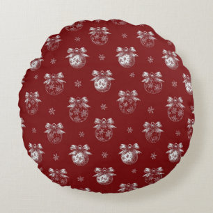Rot-Weiß-Feiertags-Schmuck Toile De Jouy Rundes Kissen