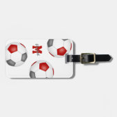 Rot-Weiß-Fußballteam mit Monogramm Gepäckanhänger (Vorderseite horizontal)