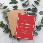 Rot-Weiß-Geburtstag Einladung<br><div class="desc">Modernes,  elegantes und einladendes Hotel. Ein roter Hintergrund mit weißem Rahmen. Personalisieren und fügen Sie einen Namen und Details. Weißer Text.</div>