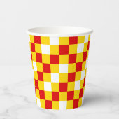 Rot Weiß Gelb Karomuster Design  Pappbecher (Rückseite)
