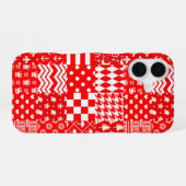 Rot-Weiß-Gemischte Muster-Patchwork-Design iPhone 16 Hülle (Rückseite (Horizontal))