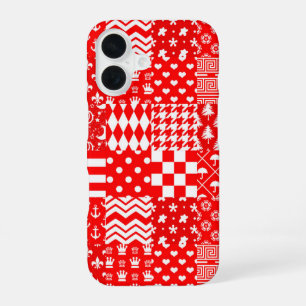 Rot-Weiß-Gemischte Muster-Patchwork-Design iPhone 16 Hülle