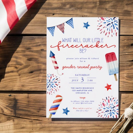 Rot-Weiß-Gender am 4. Juli enthüllt Firecracker Einladung