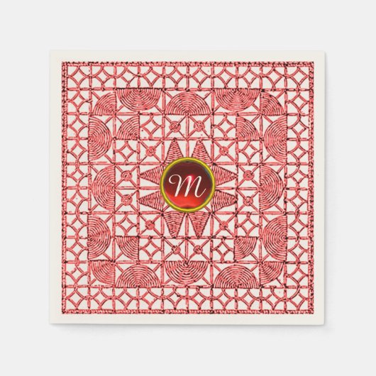 ROT-WEISS-GEOMETRISCHES LACE-GEM-STEIN-MONOGRAM SERVIETTE (Vorderseite)