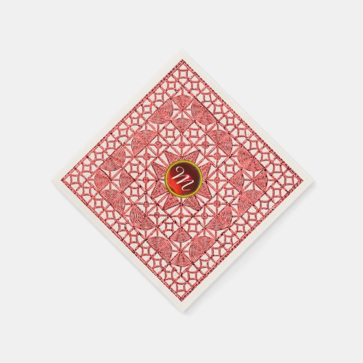 ROT-WEISS-GEOMETRISCHES LACE-GEM-STEIN-MONOGRAM SERVIETTE (Ecke)