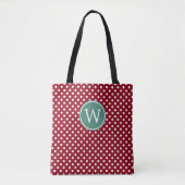 Rot-Weiß gepunktet mit tiefem Teal-Monogramm Tasche (Vorderseite)