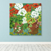 Rot-Weiß-Geranien in Töpfen 2013 Leinwanddruck (Insitu (Holzboden))