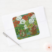 Rot-Weiß-Geranien in Töpfen 2013 Quadratischer Aufkleber (Umschlag)