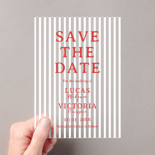 Rot-Weiß gestreift Transparent Save The Date Acryleinladungen