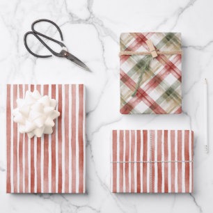Rot-Weiß-Gestreifte Weihnachten Geschenkpapier Set