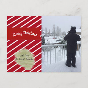 Rot-Weiß gestreifte Weihnachtsfotokarte Feiertagspostkarte