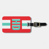 Rot & weiß gestreifter Shadow Monogram Retro-Reise Gepäckanhänger (Vorderseite horizontal)