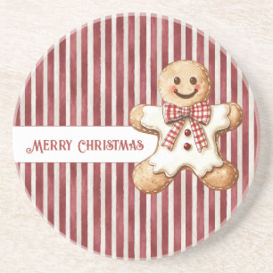 Rot-Weiß-Gestreifter-Weihnachts-Gingerbread-Keks Getränkeuntersetzer