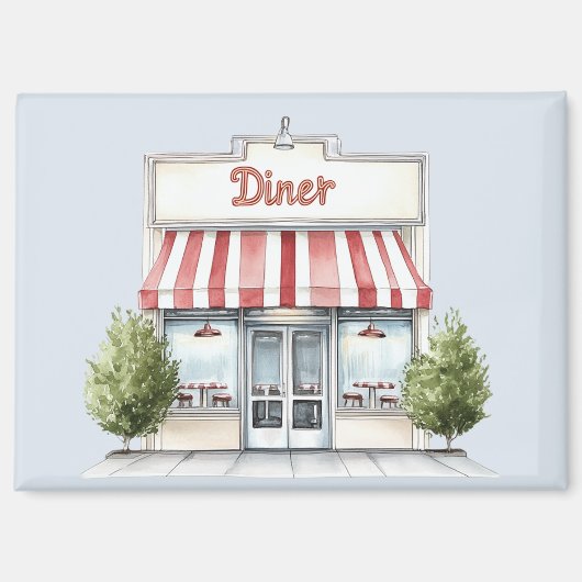 Rot-Weiß-Gestreiftes Diner Magnet (Vorderseite)