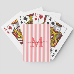 Rot-Weiß gestreiftes Monogramm Name Spielkarten