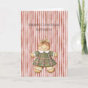 Rot-Weiß-Gestreiftes Weihnachts-Gingerbread-Mädche Karte