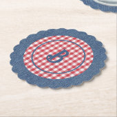 Rot-Weiß-Gingham, Blau-Denim-Druck, Initiale (6) Untersetzer (angewinkelt)