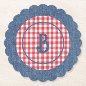 Rot-Weiß-Gingham, Blau-Denim-Druck, Initiale (6) Untersetzer (Vorderseite)