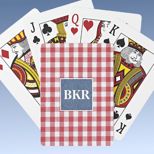 Rot-Weiß Gingham, Blau Denim, Initialen Spielkarten