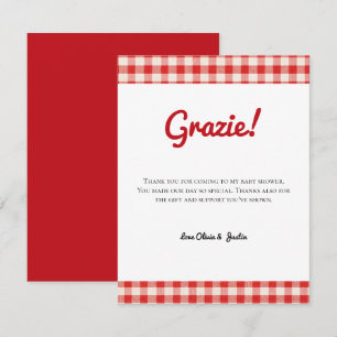 Rot-Weiß-Gingham Italienische Babyparty-Dankeskart Mitteilungskarte