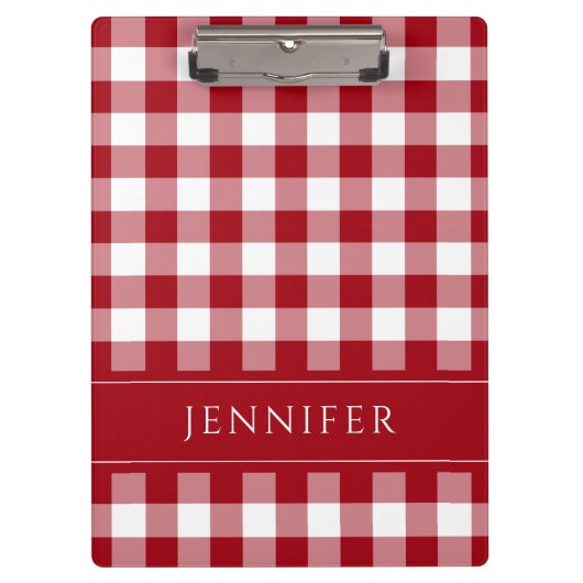 Rot-Weiß Gingham Karo Muster Namensdruck Klemmbrett (Vorderseite)