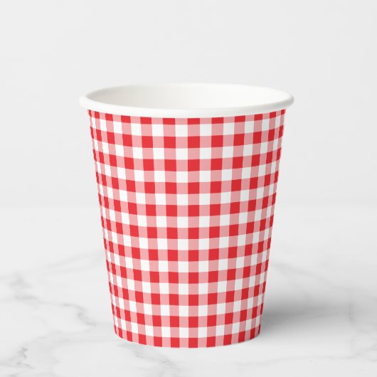 Rot-Weiß-Gingham-Party Pappbecher (Vorderseite)