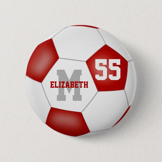 Rot-Weiß-Girls-Fußball personalisiert Button (Vorderseite)