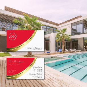 Rot-Weiß-Gold-Dekoration mit Logo Visitenkarte