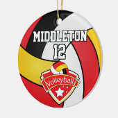 Rot, Weiß, Gold und Black Volleyball Keramik Ornament (Links)