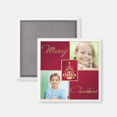 Rot, Weiß, Gold Weihnachtsbaum Foto Magnet (Vorderseite/Rückseite)