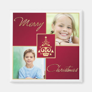 Rot, Weiß, Gold Weihnachtsbaum Foto Magnet