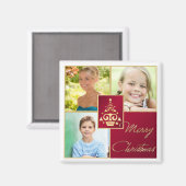 Rot, Weiß, Gold Weihnachtsbaum Foto Magnet (Vorderseite/Rückseite)